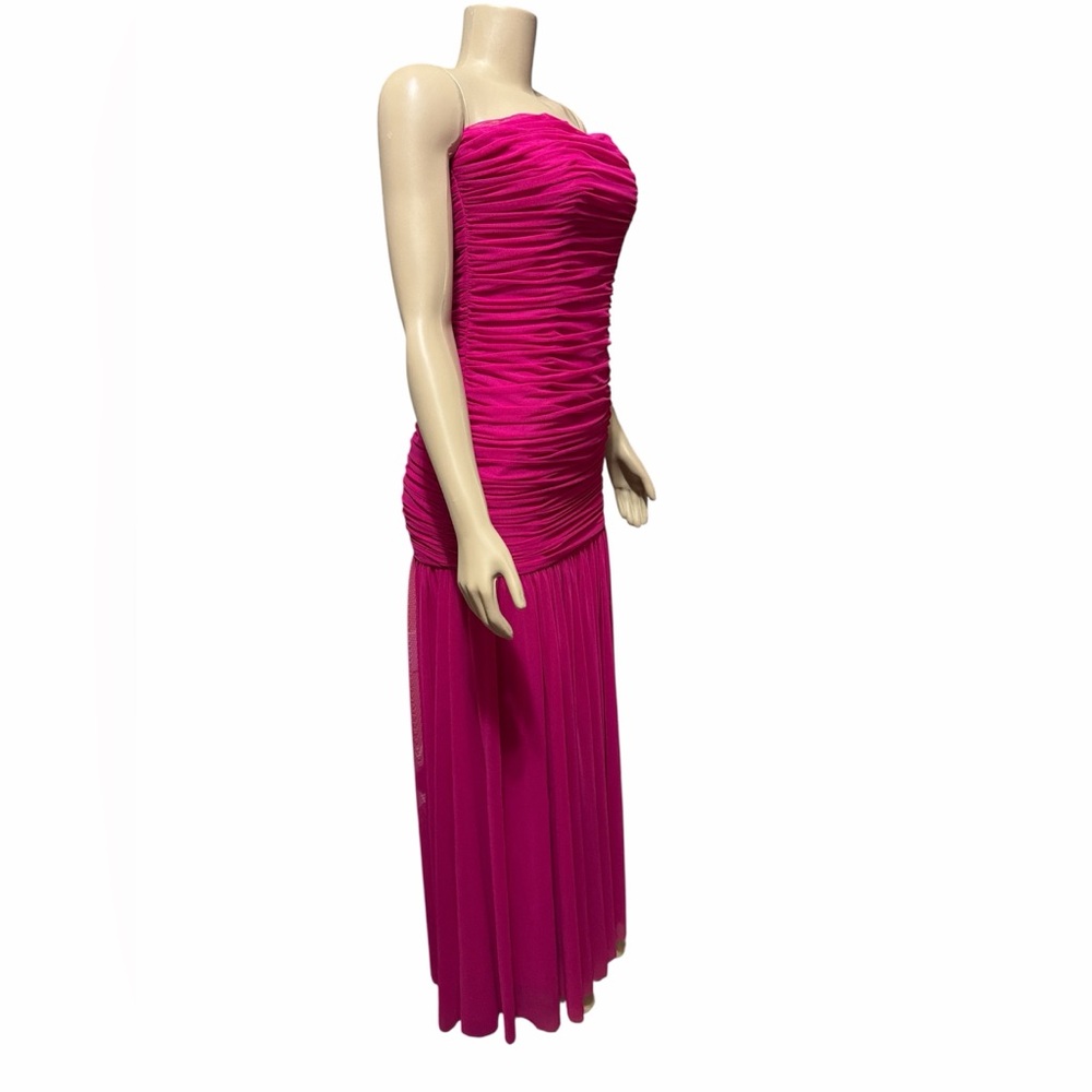 NWT Xscape Evenings Sz 8 Hot Pink Ruched Strapless Maxi Gown Dress Formal $288 - Picture 2 of 8